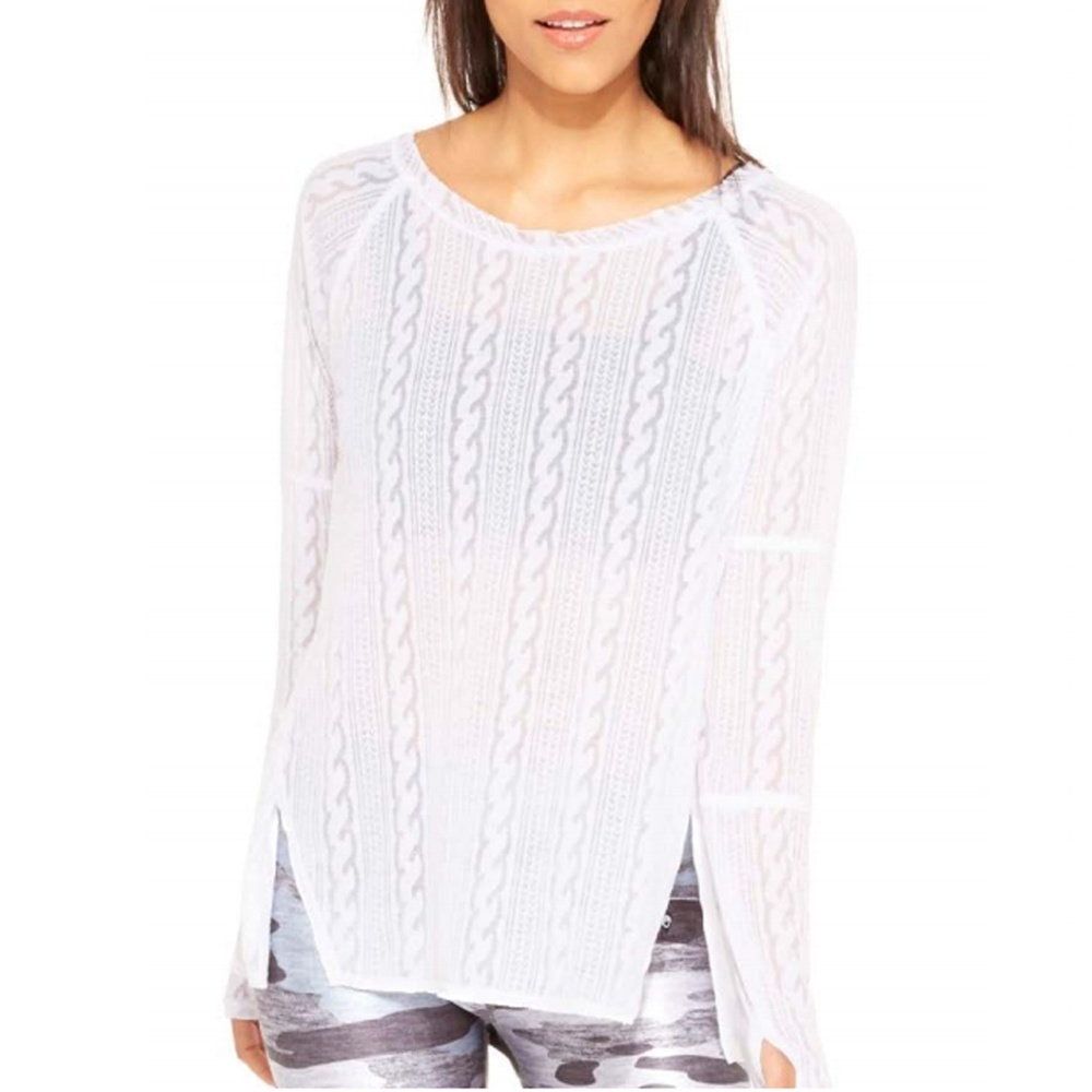 TEREZ Women White Cable Burnout Athletic Top NWT